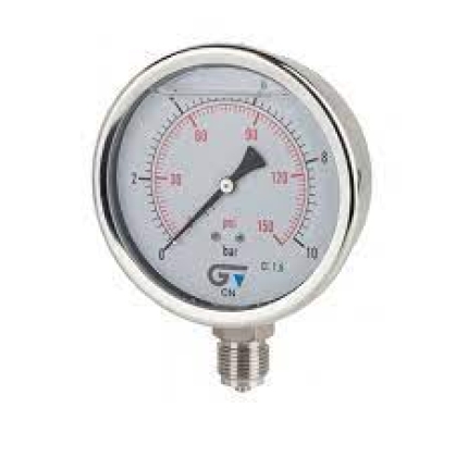 CARATULA DE ACERO INOX, RAIZ DE 1/4", VARIEDAD DE RANGOS DE PRESION DISPONIBLES